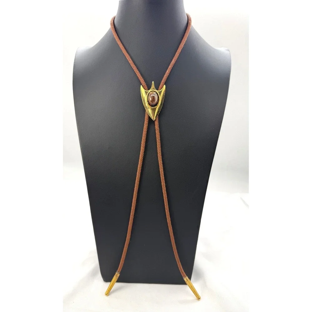Vintage Gold Arrowhead Bolo Tie Brown Braided Cord Made in USA Western Cowboy
